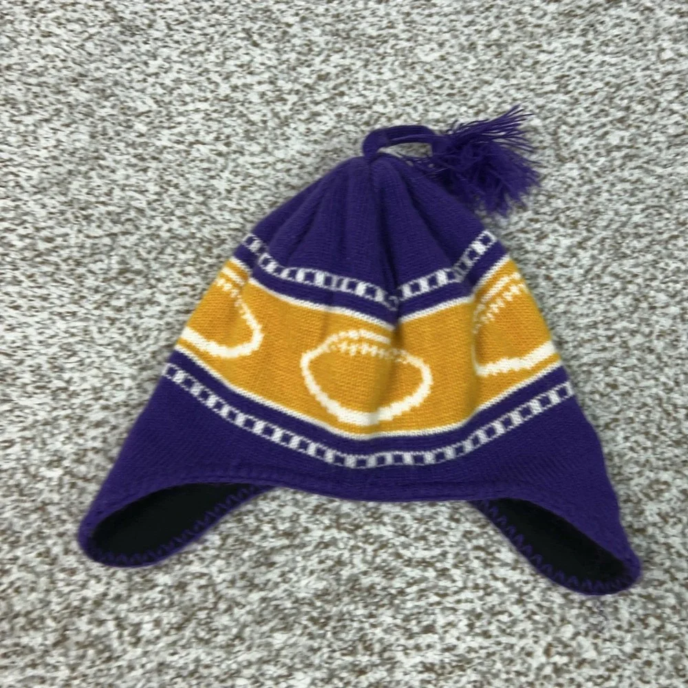 Minnesota Vikings Hat Beanie Kids Purple Gold NFL Football Ear Flap Tassel Youth